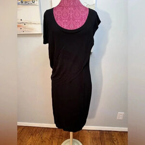 Black Escada Shift Midi Dress Short Sleeve Women Size L, 40